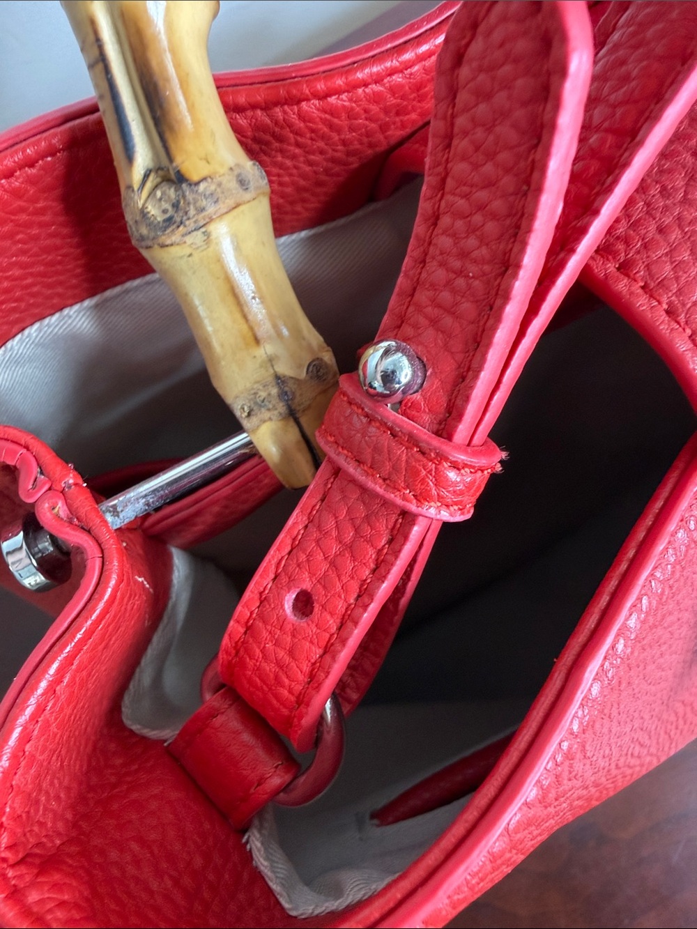 Sam Edelman Red Bamboo Handle Tote Crossbody Bag - Picture 4 of 7